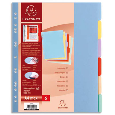 INTERCALAIRES TOUCHES NEUTRES EXACOMPTA - POLYPROPYLENE - A4 + - JEU DE 6 - COLORIS ASSORTIS PASTELS