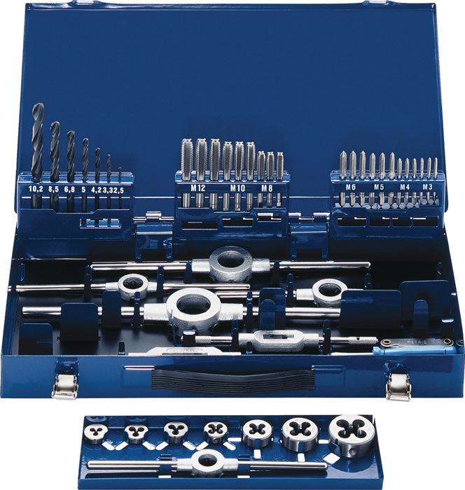 Jeu de filières et tarauds M3-M12 44 pièces HSS Coffret en métal PROMAT_0