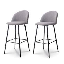 Kosmi Lot de 2 chaises de Bar Design Moderne avec Dossier – Tabouret Haut en Tissu Gris et Pieds Métal Noir – Hauteur 76 cm - gris métal 3760301693765_0