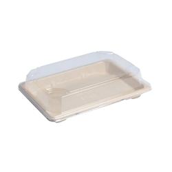 Packnwood FHC - 200Pcs - Barquette pulpe avec couvercle PS transparent 'Itto' - 188x130x15mm - micro-ondable - Bagasse_0
