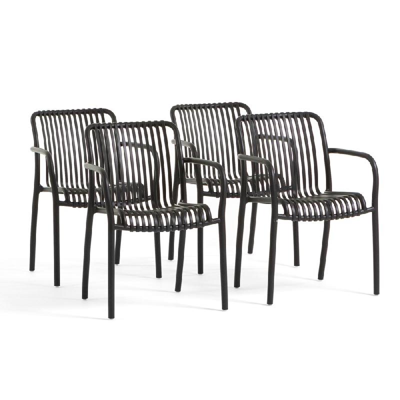 RATTATAN Set de 4 chaises avec accoudoirs en résine renforcée de fibre de verre, design moderne, empilables pour jardin, bar, restaurant, cuisine â€_0