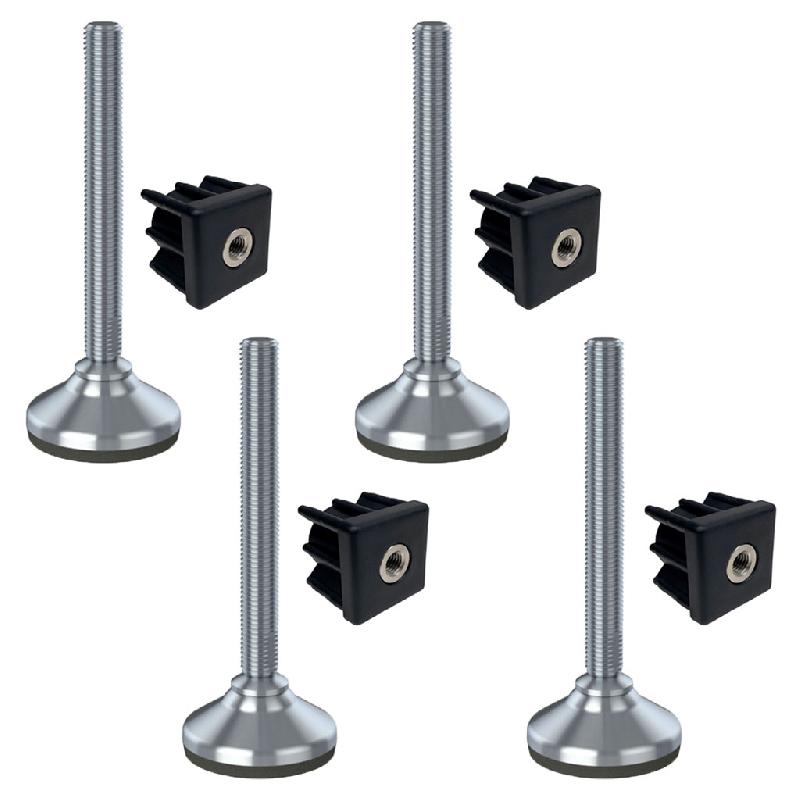 Pied en acier inoxydable 16x150x65mm, base avec tampon en caoutchouc + inserts 40x40x2mm -Set of 4_0