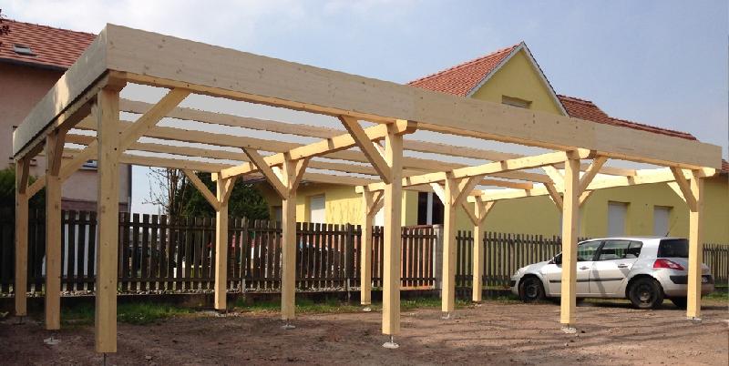 Abri carport toit plat 3 voitures en sapin lamellé-collé - abriboa_0