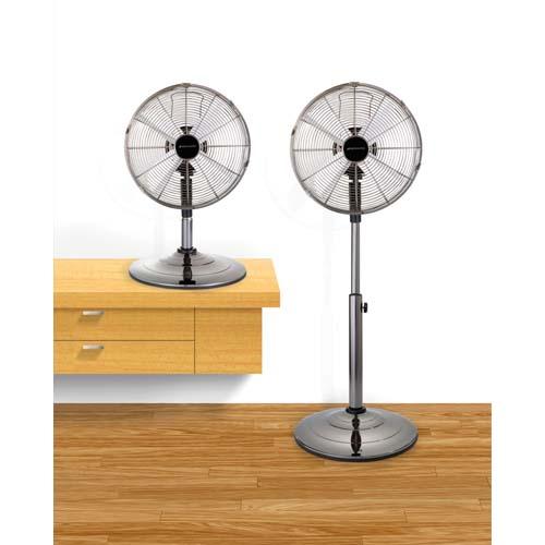 Ventilateur convertible bureau ou sur pied chromé noir Diam.30cm 35 Watts -  RETIF