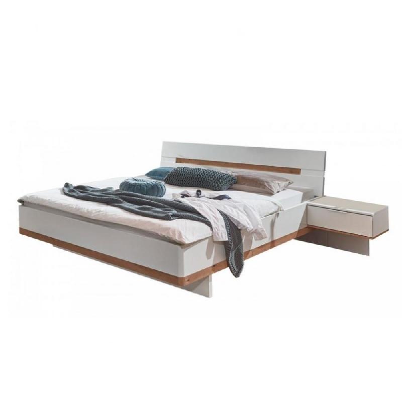 Cadre de lit avec chevets - GIRBO 160 x 200 cm - Blanc et chêne artisan - Design contemporain et réglable_0