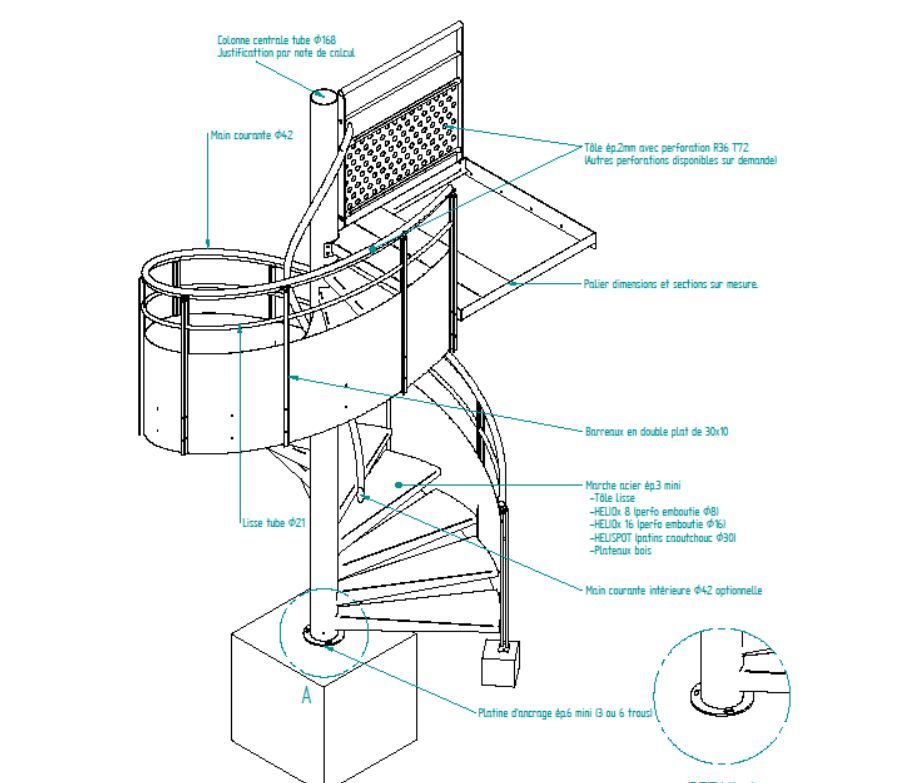 Escalier hélicoïdal totem tube - l'hélicoidal - diamètre du colonne centrale 168 mm_0