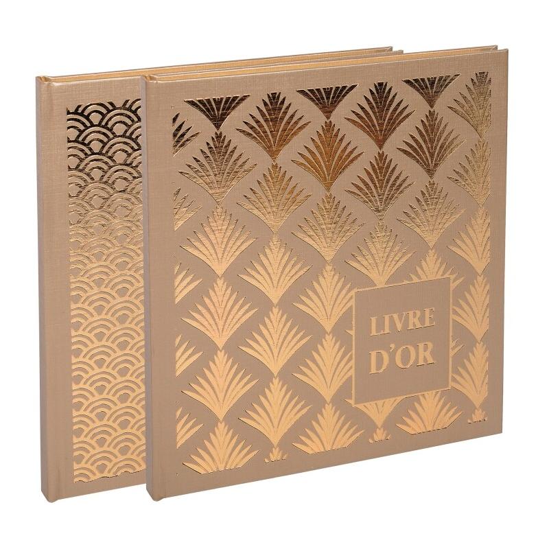 Exacompta Lot de 2 Livre d'Or Palmyre Nude 19x21 cm, 140 pages, reliure balacron, décors assortis - 3130630009528_0