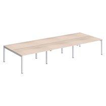 Pôle 6 bureaux droits Teamline L 420 cm - plateaux chêne clair piètement métal blanc arche_0