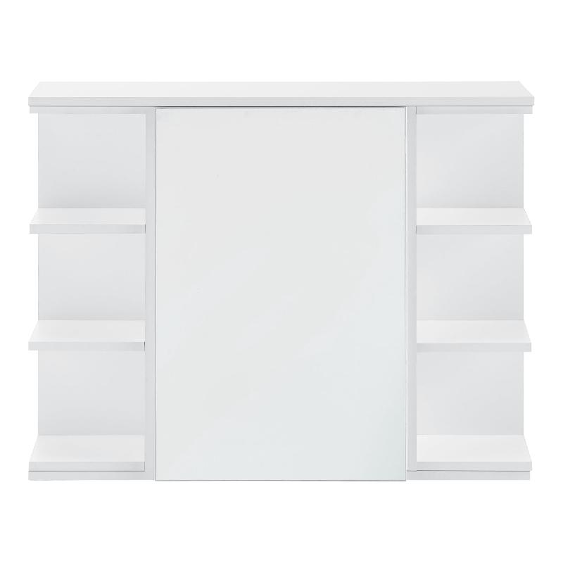 Placard mural design - meuble de rangement à suspendre avec miroir et étagères réglables - panneau de particules mélaminé - 64 x 80 x 20 cm - blanc - 03_0005927_0