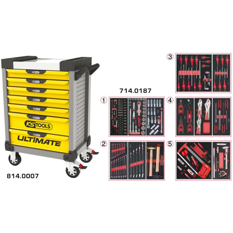 Servante PEARLline grise et jaune 7 tiroirs équipée de 187 outils - KS Tools | 814.7186_0
