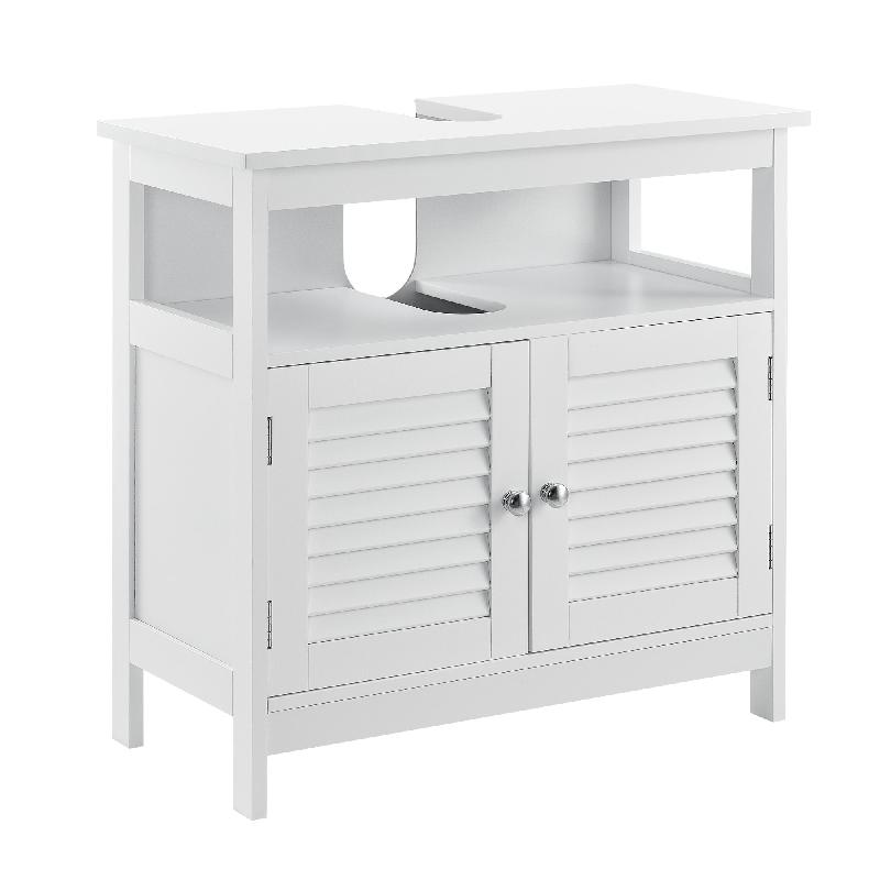 Armoire de salle de bain - Meuble dessous de lavabo vintage - 3 surfaces de stockage - MDF laqué blanc - 60x60x30 cm - 03_0000780_0