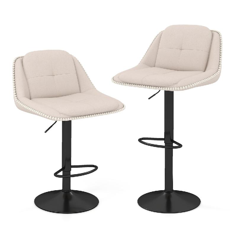 COSTWAY set 2 tabourets pivotants, hauteur réglable, assise rembourrée, beige. - multicolore métal VH35376IT-4_0