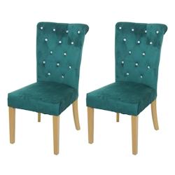 Décoshop26 - Lot de 2 chaises à manger cuisine en velours vert avec décoration bouton cristal pieds bois clairs 04_0000351 - 3000252818986_0