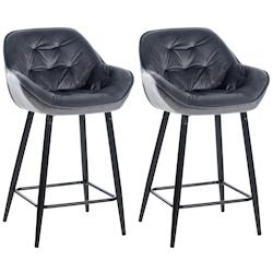 Décoshop26 - Lot de 2 tabourets de bar chaises hautes assise effet capitonnée en velours gris foncé et métal noir 10_0004161 - gris 3000251960952_0
