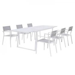 Ensemble repas 6 personnes - Table extensible aluminium avec plateau en verre 160/240 + 6 fauteuils assise textilene - Blanc AUCUNE - blanc 3666373852_0