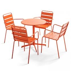 Oviala Business Ensemble table de jardin et 4 fauteuils métal orange - Oviala - orange acier 105412_0