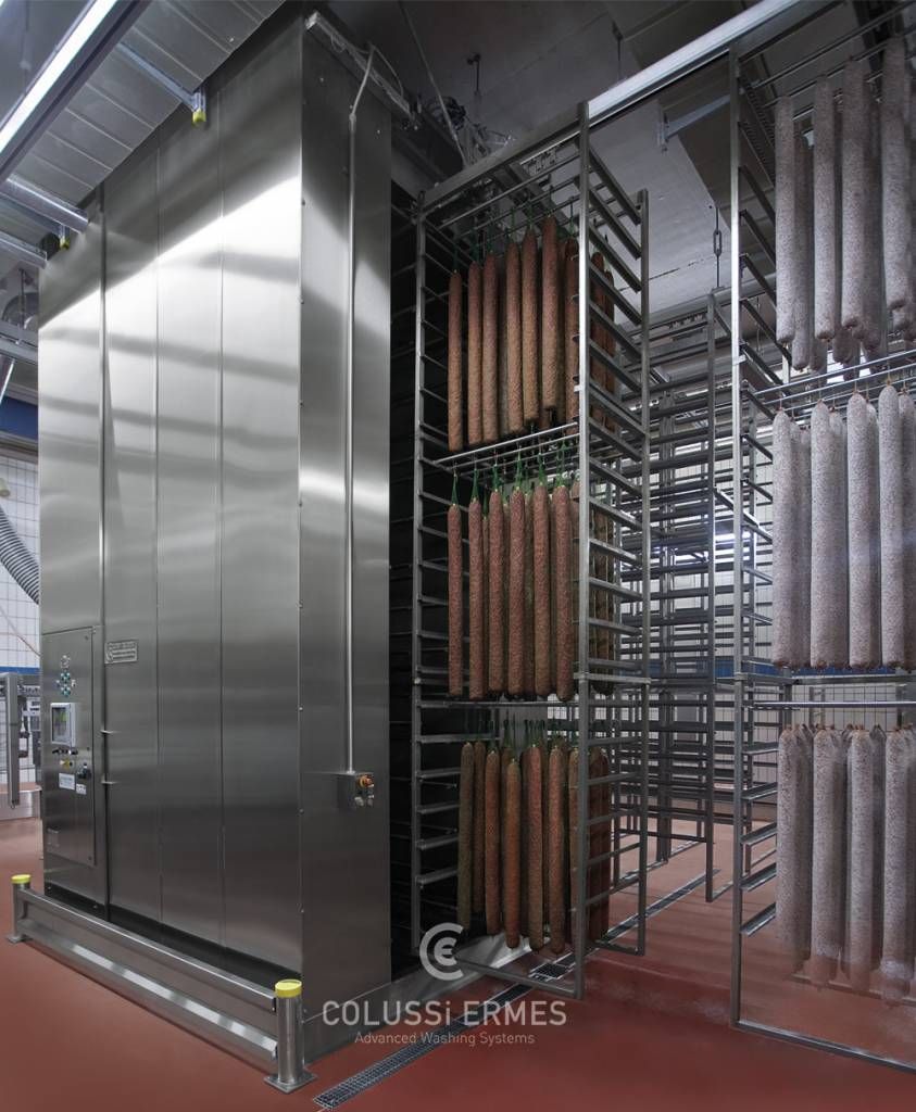 Lavage-soufflage saucissons - laveuse industrielle alimentaire Colussi Ermes sur mesure - acier inox_0