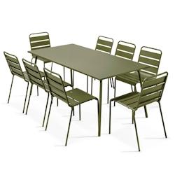 Oviala Business Ensemble table de jardin et 8 chaises en métal Vert Kaki - vert acier 114605_0