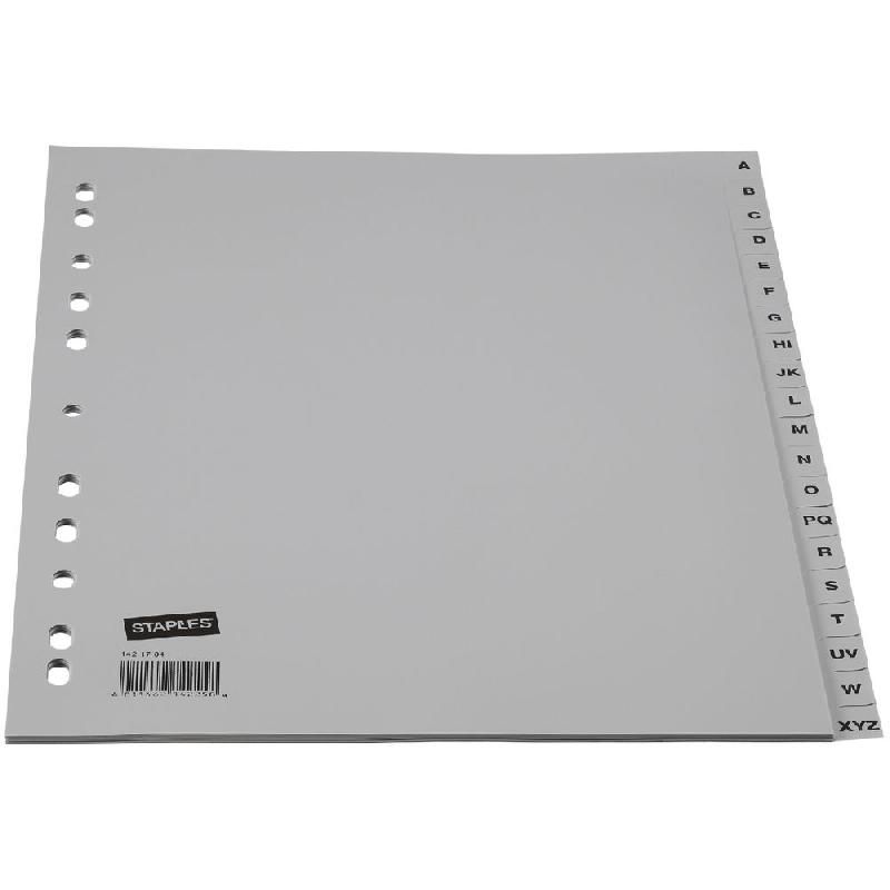 STAPLES JEUX D'INTERCALAIRES GRIS A4 STAPLES - 20 TOUCHES - ALPHABÉTIQUES (LOT DE 2)