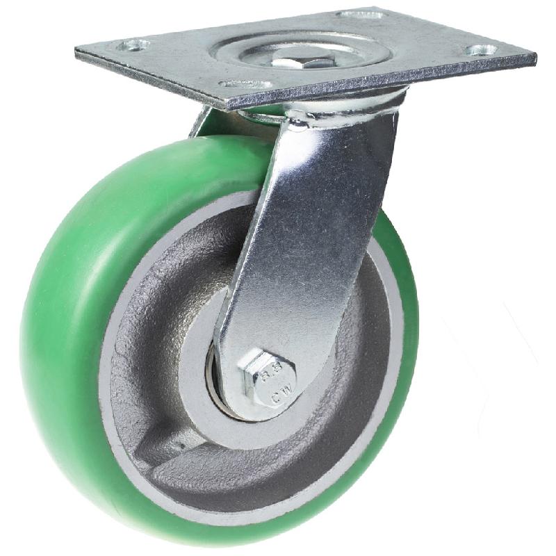 Roulette pivotante de 160mm avec polyuréthane élastique convexe vert sur centre en fonte w_0