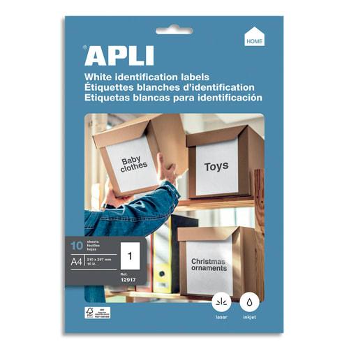 Apli - Pochette de 10 étiquettes multi-usage blanches 210 x 297 mm - Compatibles imprimantes et copieurs_0