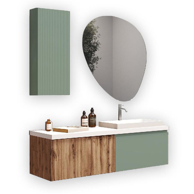 AQA Design Composition de salle de bain en MDF 6 pièces VENERE oak/vert sauge. L.140 P.45 H.190 MPVE57-QUE-SAL - multicolore Bois manufacturé MPVE57_0