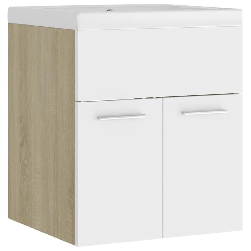 ARMOIRE D\'ÉVIER ET LAVABO INTÉGRÉ 41 X 38,5 X 46 CM SONOMA AGGLOMÉRÉ BLANC/CHÊNE 02_0006528_0