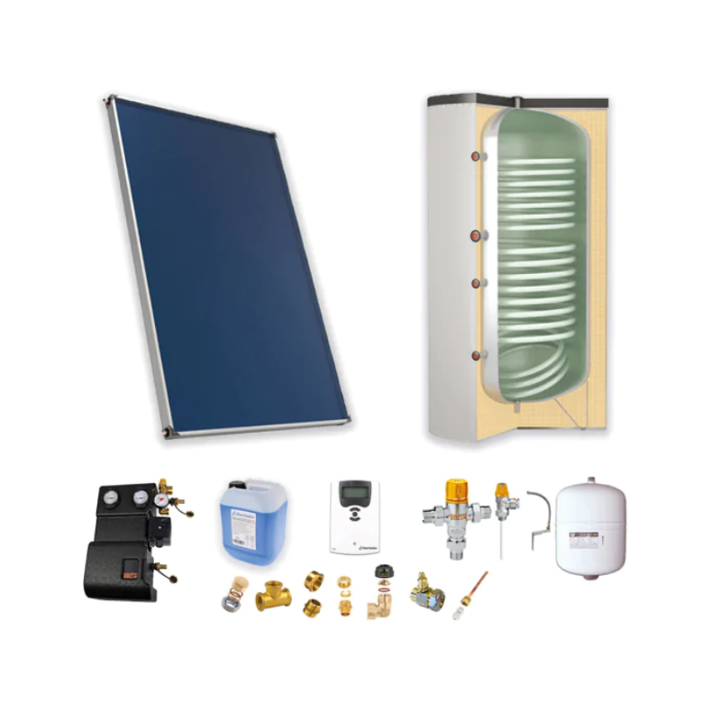 Astrea Pack B - CESI : 1 capteur solaire fixation toiture inclinée + ballon préparateur ECS 200L double échangeur - Thermador - PSOLECSP12_0