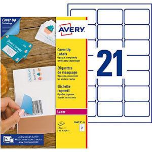 Avery L4613 Etiquettes de masquage permanentes opaques blanches 63,5 x 38,1 mm pour imprimante laser - 25 feuilles A4 - 525 étiquettes par boîte_0