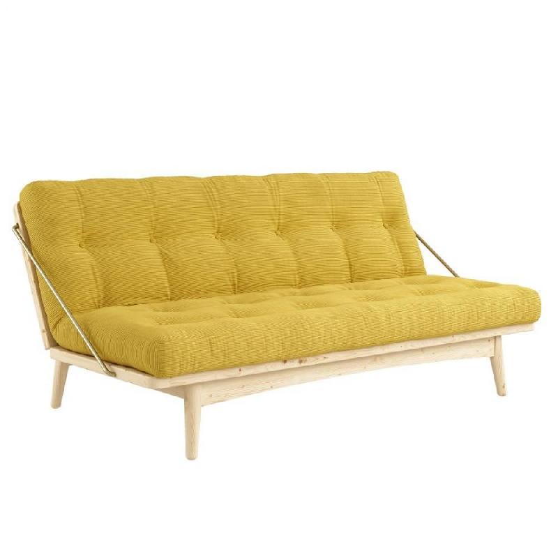 Banquette futon FOLK en pin massif - Coloris miel - Couchage 130 x 190 cm - Design scandinave avec accoudoirs en métal_0