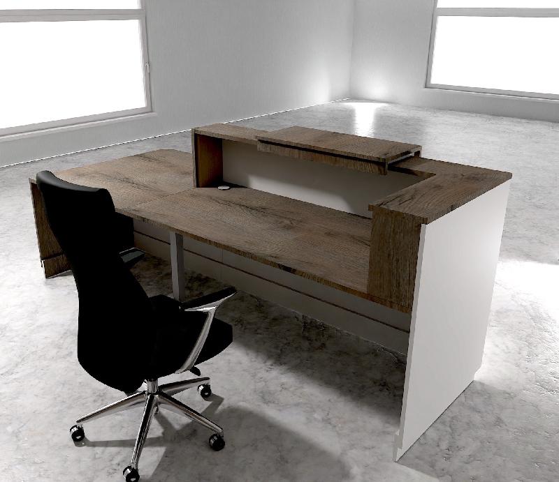 Bureau d'accueil ergonomique et Design Delta - 242, Droite, Blanc, Oui, Chêne grisé_1