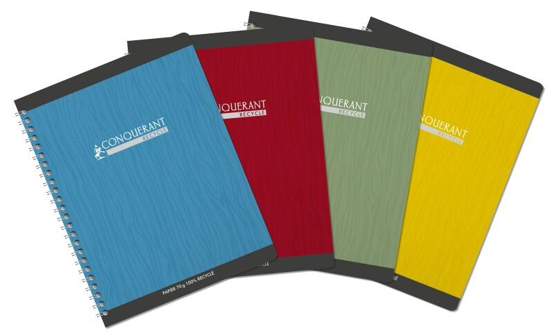 CONQUERANT Lot de 5 Cahier Recyclé carte reliure intégrale 17x22, 180p./90 feuilles 70g/m², quadrillé 5x5, coloris assortis (4) - 3020120186153_0