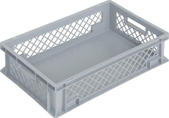 Conteneur de transport gerbable Lockweiler - L600 x l400 x H150 mm - gris PP - poignée traversante - parois latérales ajourées_0