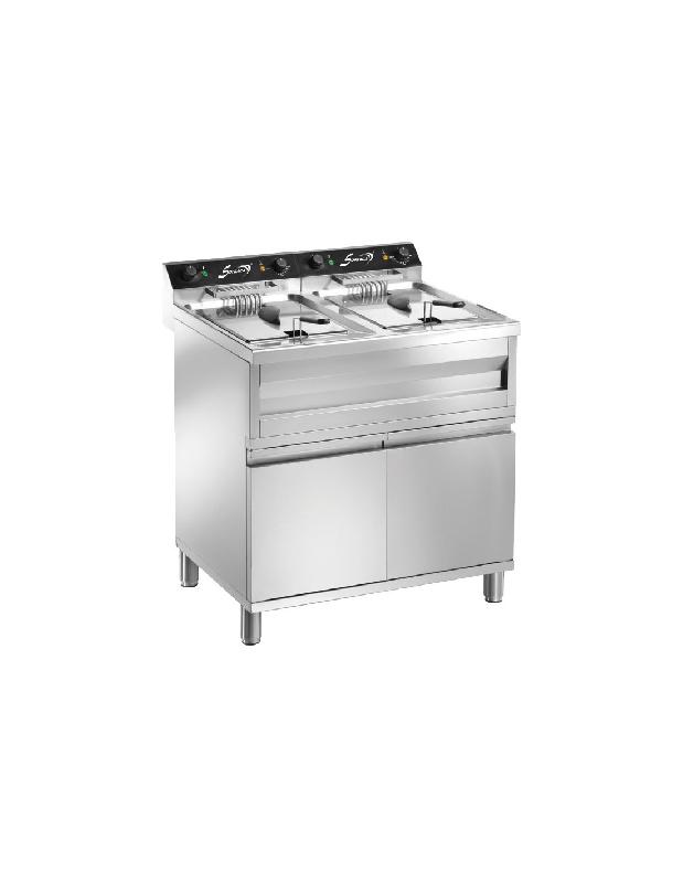 Friteuse électrique - 2x9 Litres, sur placard en acier inoxydable, 2 bacs, thermostats de sécurité - SOFRACA_0