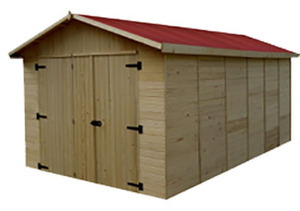Garage simple en bois massif - 15.6 m² - toit double pente - porte battante - 3 x 5.2 x 2.26 m - Fabriqué en Europe_0