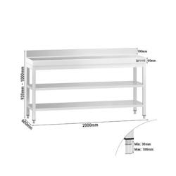 GGM Gastro Tables Inox de Travail Premium avec Dosseret et 2 étagères - Profondeur 600 mm - ATK206AZB - 4063326276364_0