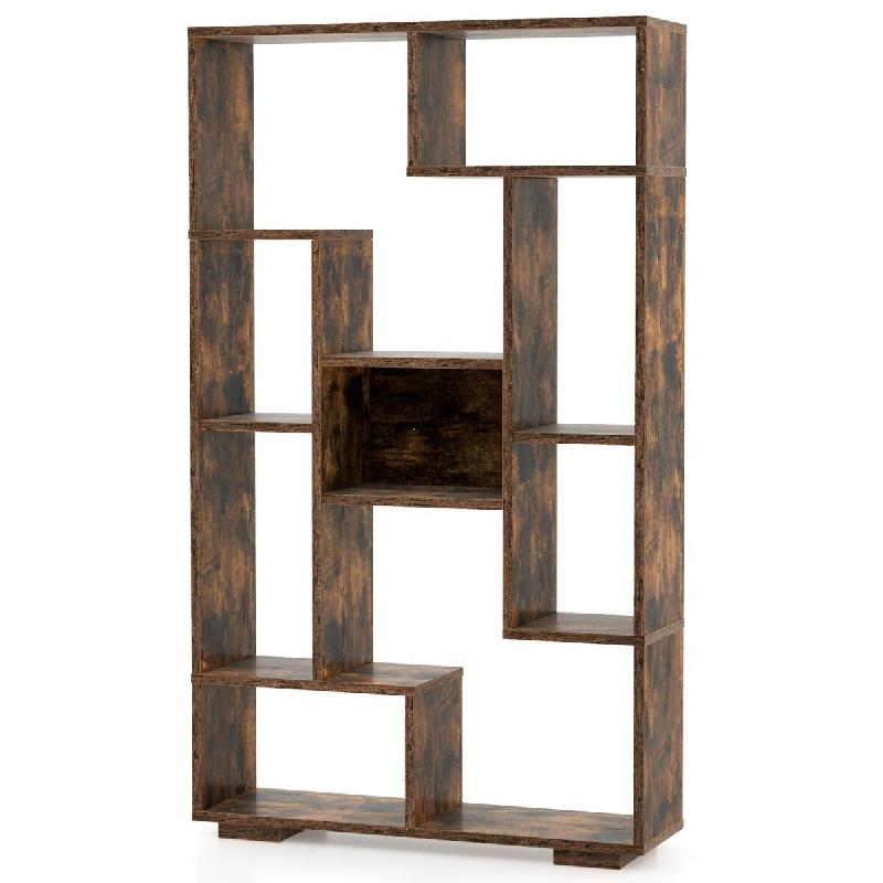 Helloshop26 - Bibliothèque ouverte 70 x 20 x 120 cm avec 11 étagères, design géométrique élégant, rangement pratique en bois café 20_0010676 -_0