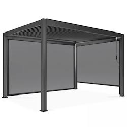 Oviala Business - Pergola bioclimatique autoportée 3x4m avec lames orientables et 2 stores - Gris aluminium 109361_0