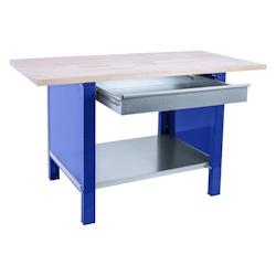PROREGAL Etabli BUFFALO WOOD avec 1x Tiroir | HxLxP 86,5x180x75cm | Capacité de Charge 1000kg | Bleu - bleu métal PR_RS157-53_0