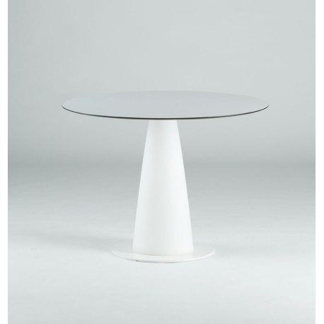 Table de restaurant ronde - Hopla laqué - pied conique avec plateau en HPL - Slide Design_0