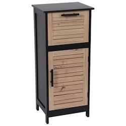 TENDANCE - Meuble de rangement 1 tiroir et 1 porte avec étagère - H 83 cm - Noir et façon chêne - 3664323182538_0