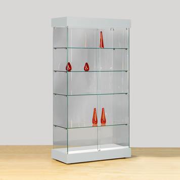 Vitrine d'exposition ONYX - gris clair avec 4 tablettes en verre ESG et éclairage halogène_0