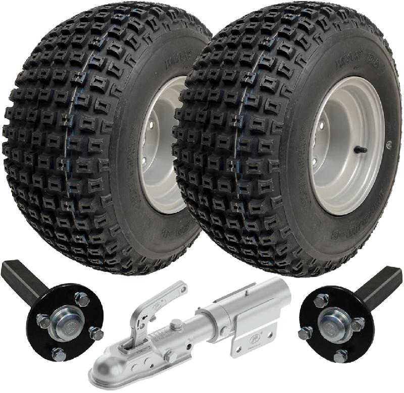 18x9.50-8 ATV Quad Trailer Kit Knobby Wheels Hub  Stub Axles Swivel Hitch 204kg_0
