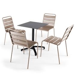 Oviala Business Ensemble table de terrasse stratifié ardoise foncé et 4 chaises taupe - Oviala - gris métal 108211_0