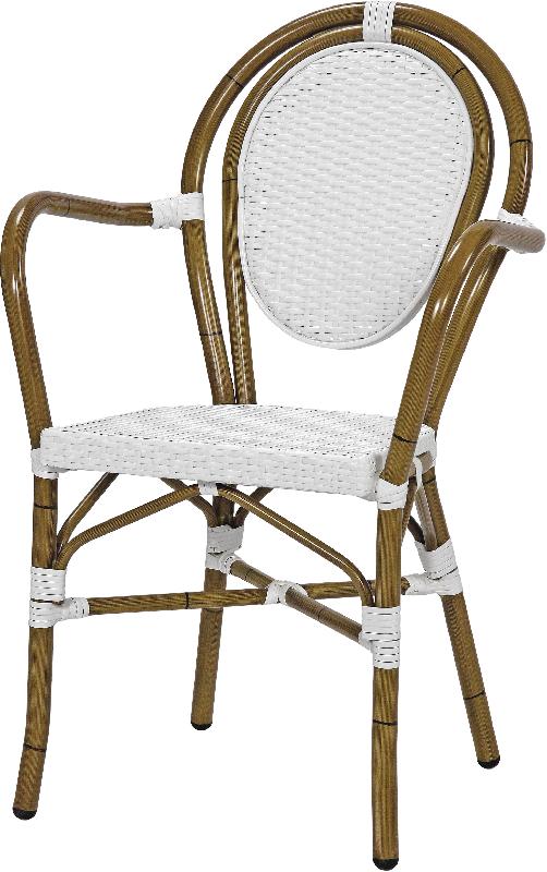 Fauteuil de terrasse Paris - bambou - tressage blanc - aluminium léger et empilable_0