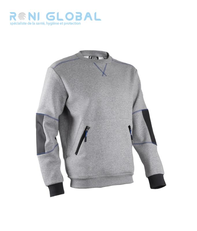 Pull de travail gris en coton et polyester - coudes renforcés en Oxford, 1 poche - HATO COVERGUARD_0