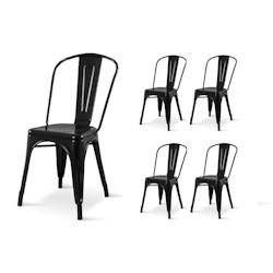 Kosmi Lot de 4 chaises style industriel en métal noir brillant - noir 3760301691396_0