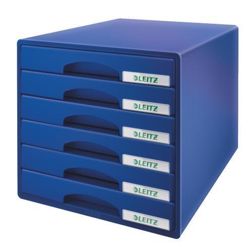 Leitz - Bloc de classement 6 tiroirs en polystyrène - Dimensions 32,3x31,5x39,7 cm - Coloris bleu_0