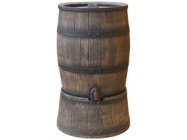 Récupérateur d'eau Roto 120 litres - PVC durable avec allure bois - Livré avec couvercle, robinet et socle_0