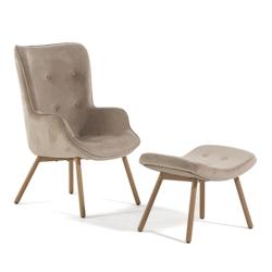 RATTATAN Fauteuil avec repose-pieds en velours,pieds en métal effet bois,avec accoudoirs,fauteuil relax pour lecture,salon,élégant–SISSI–Beige_0